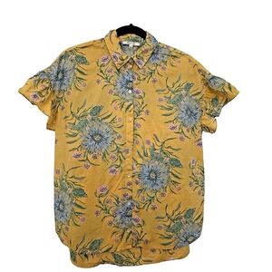 Madewell Womens Button-Down‎ Shirt Ruffle-Sleeve Yellow Blue Floral Size Small